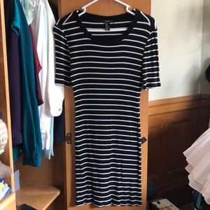 Ribbed Navy and White Striped Dress